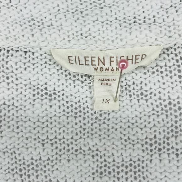 EILEEN FISHER Sweater 1X Organic Cotton Cardigan Vest Drape Open Front White - Picture 5 of 13